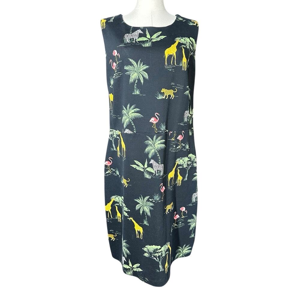 Old Navy Black Safari Giraffe Zebra Flamingo Print Sleeveless Sheath Dress XL